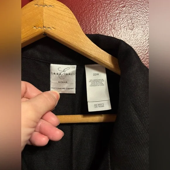 Emma James Sleeveless Button-Front Dress Women’s Size 22W Black Linen Minimalist - Picture 3 of 7